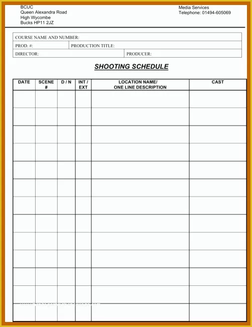 Film Schedule Template Free Of 9 10 Film Schedule Template