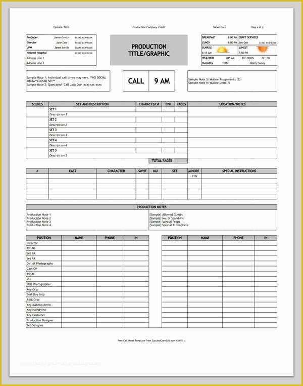 Film Schedule Template Free Of Download A Free Call Sheet Template to Get Your Crew