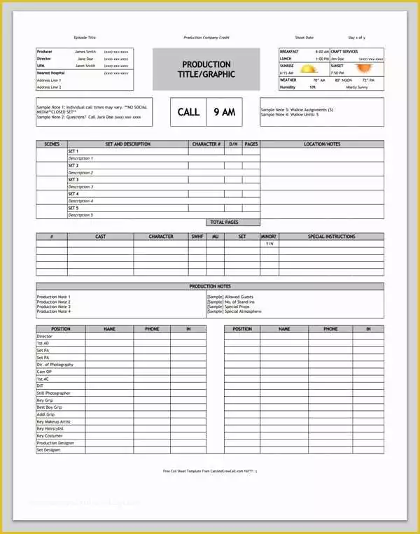 Film Schedule Template Free Of Download A Free Call Sheet Template to Get Your Crew