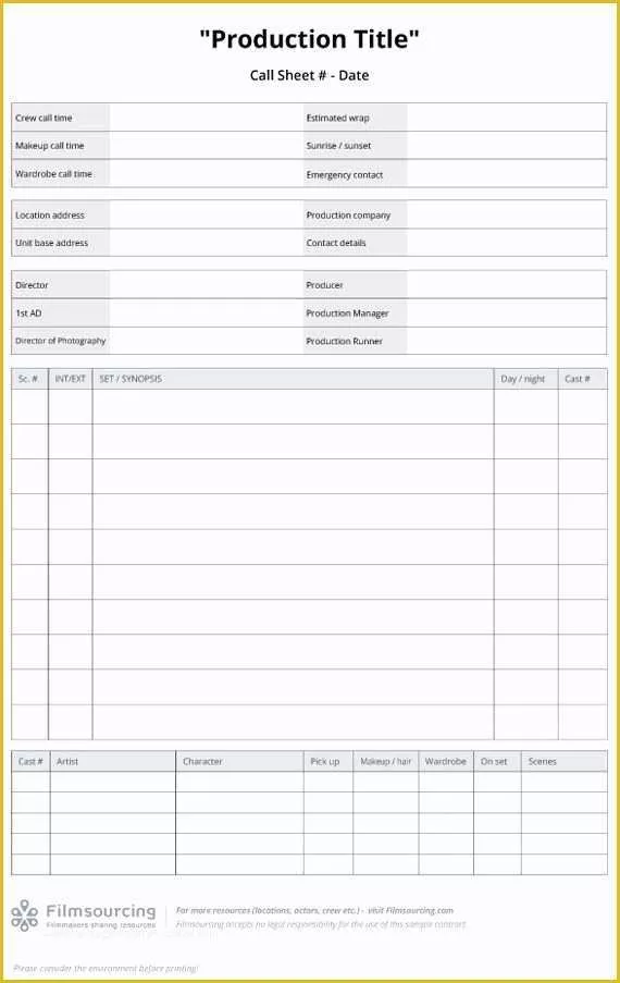 Film Schedule Template Free Of Download Production Call Sheet Template A Good Call Sheet