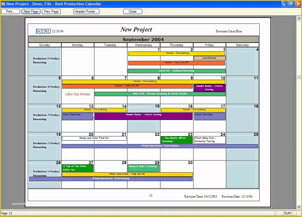 Film Schedule Template Free Of Production Calendar Template