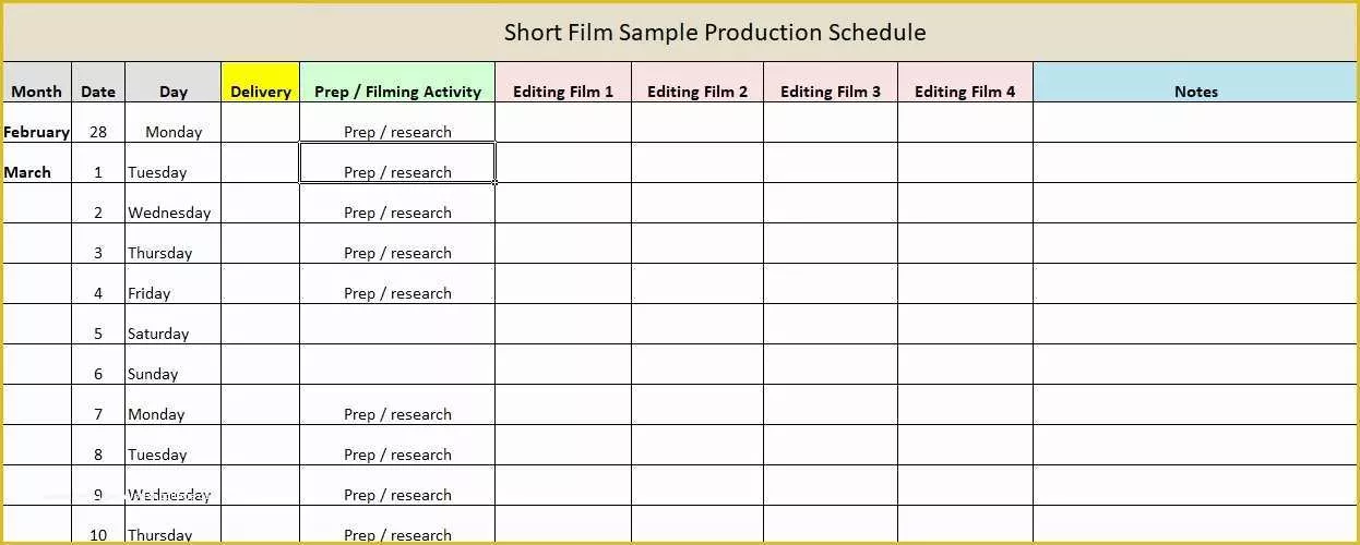 Film Schedule Template Free Of Production Schedule Template Excel & Word Excel Tmp