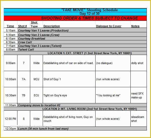 Film Schedule Template Free Of Sample Shooting Schedule 12 Documents In Pdf Word Excel