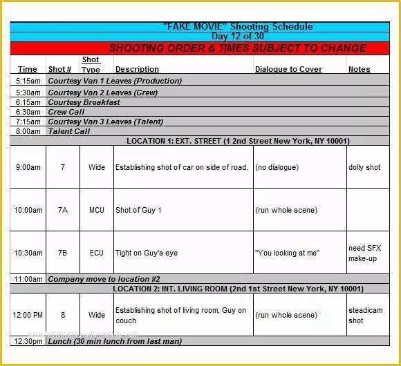 Film Schedule Template Free Of Sample Shooting Schedule 12 Documents In Pdf Word Excel