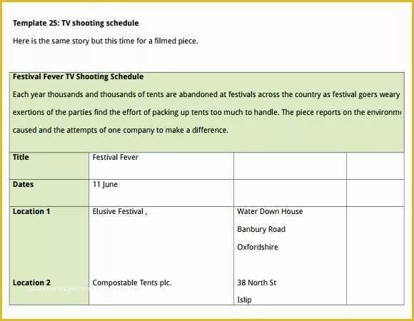 Film Schedule Template Free Of Sample Shooting Schedule 12 Documents In Pdf Word Excel