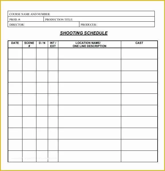 Film Schedule Template Free Of Schedule Breakdown Template