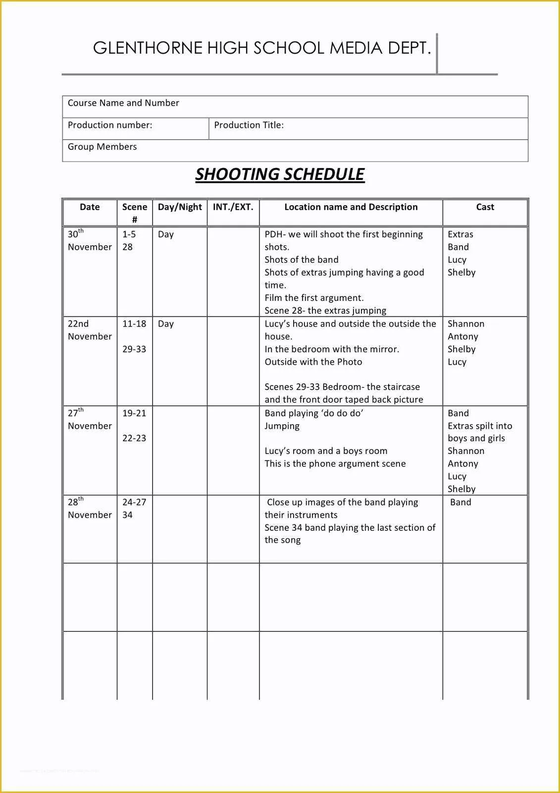 Film Schedule Template Free Of Schedule Shooting Schedule Template