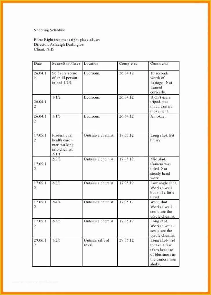 Film Schedule Template Free Of Schedule Shooting Schedule Template