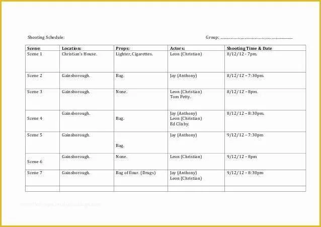 Film Schedule Template Free Of Shooting Schedule Template 1 638 – Media Stu S