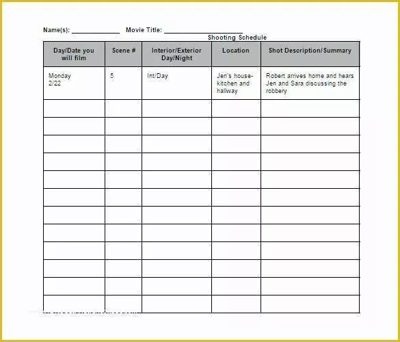 Film Schedule Template Free Of Shooting Schedule Template 11 Free Word Excel