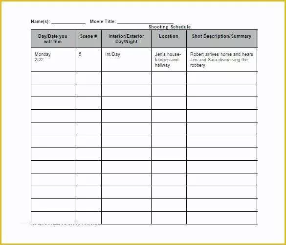 Film Schedule Template Free Of Shooting Schedule Template Film Production Shooting