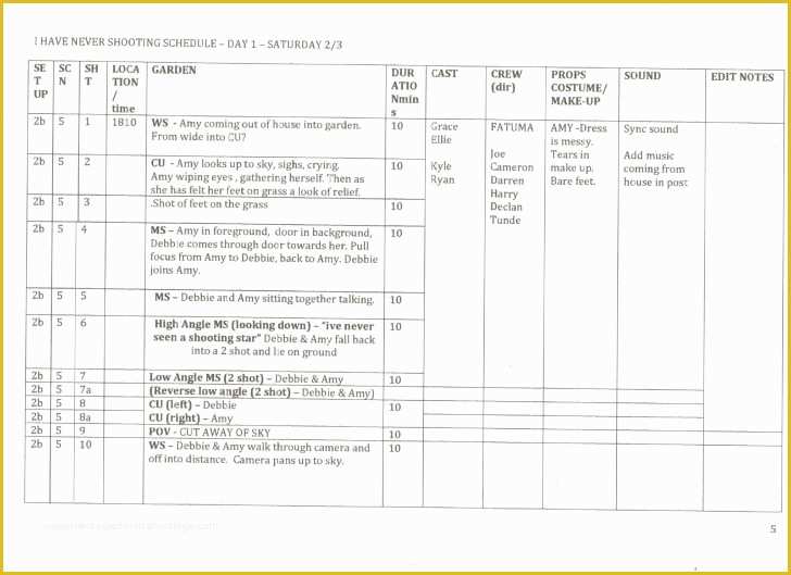 Film Schedule Template Free Of Template Shooting Schedule Template