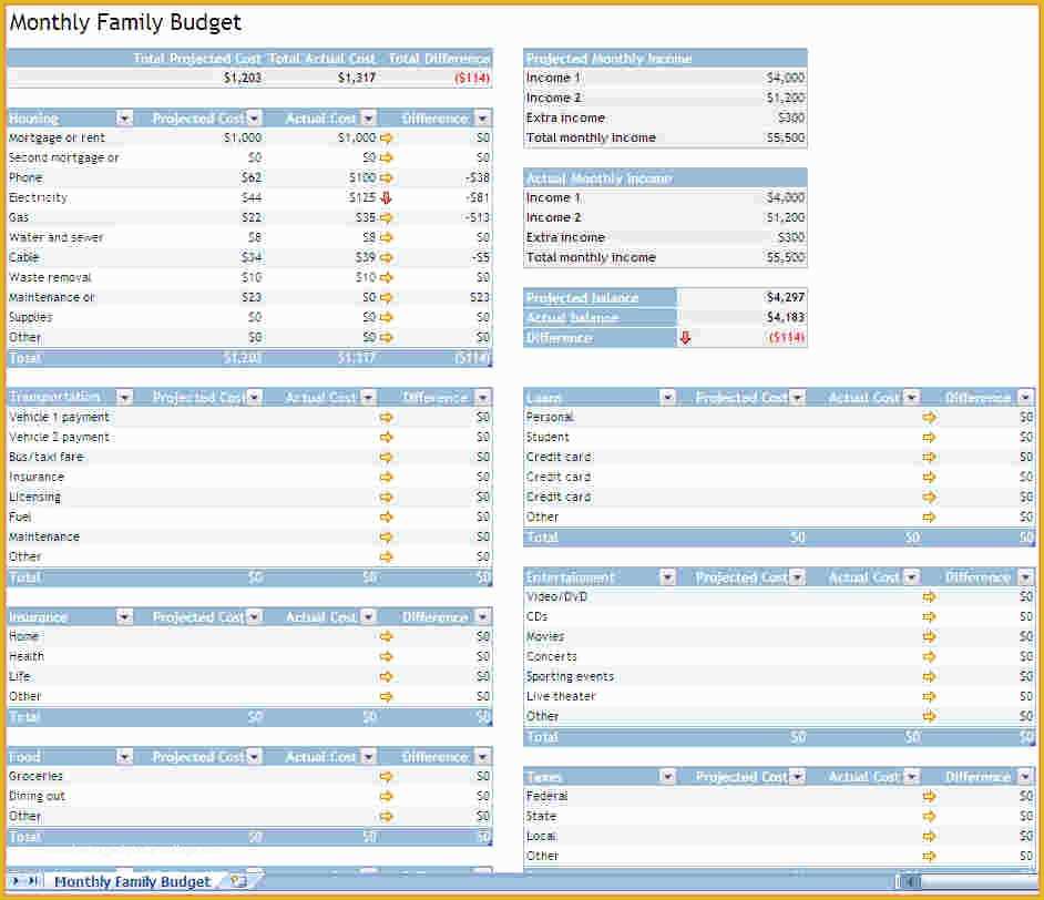 Financial Budget Template Free Of 7 Excel Spreadsheet Household Bud