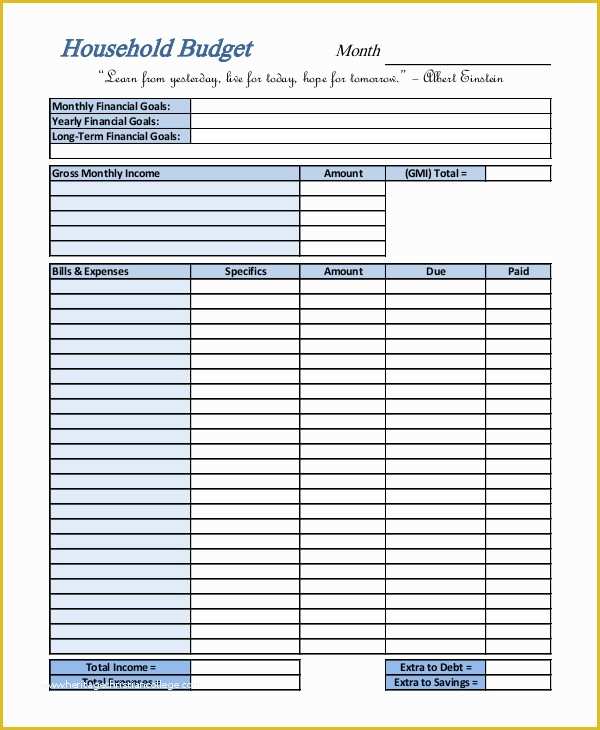 Financial Budget Template Free Of Household Bud Template 9 Free Sample Example