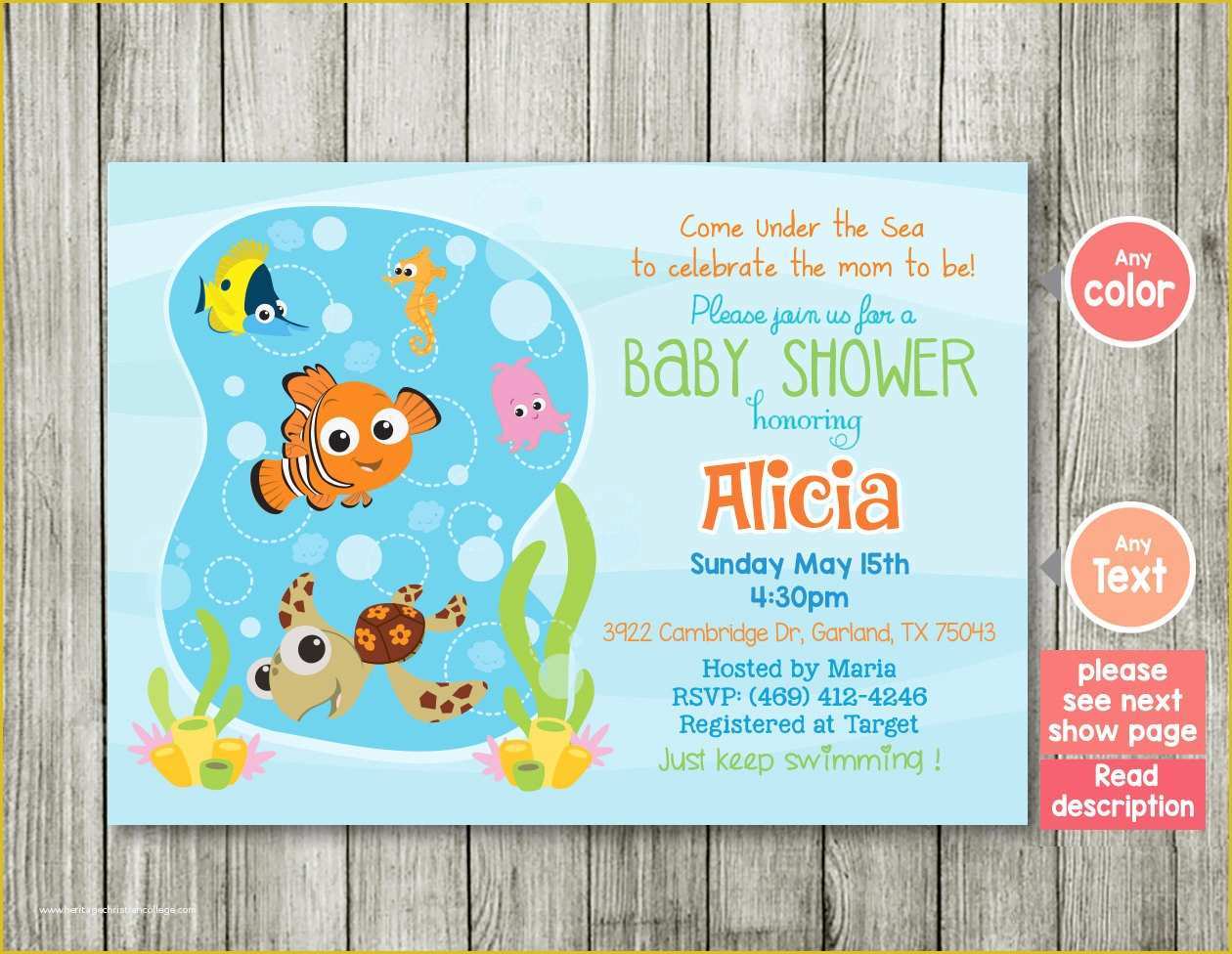 Finding Nemo Invitation Template Free Of Baby Shower Invitation Ocean Invitation Finding Nemo Nemo