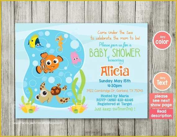 Finding Nemo Invitation Template Free Of Baby Shower Invitation Ocean Invitation Finding Nemo Nemo