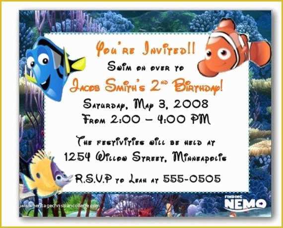 Finding Nemo Invitation Template Free Of Custom Printable Finding Nemo Birthday Party Invitations