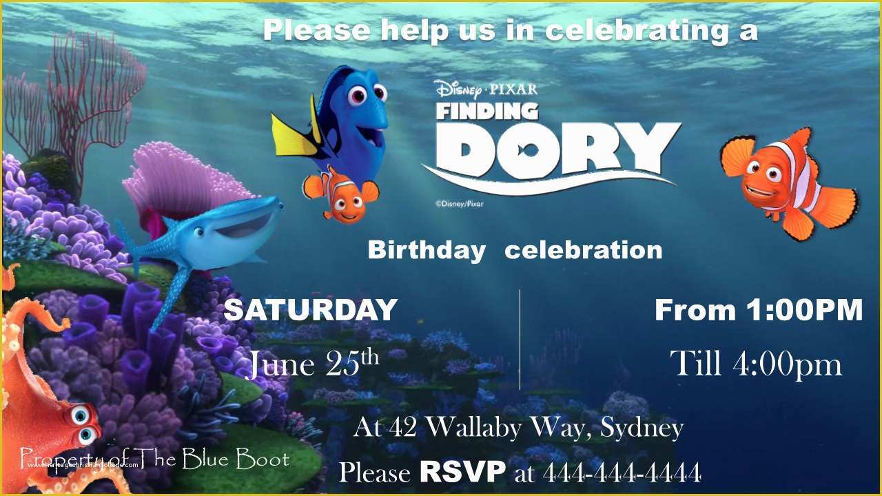 Finding Nemo Invitation Template Free Of Finding Dory Birthday Invitation Template