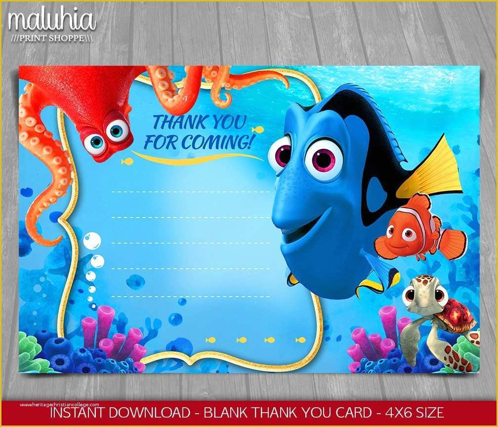 Finding Nemo Invitation Template Free Of Finding Dory Thank You Card Instant Download Finding Nemo