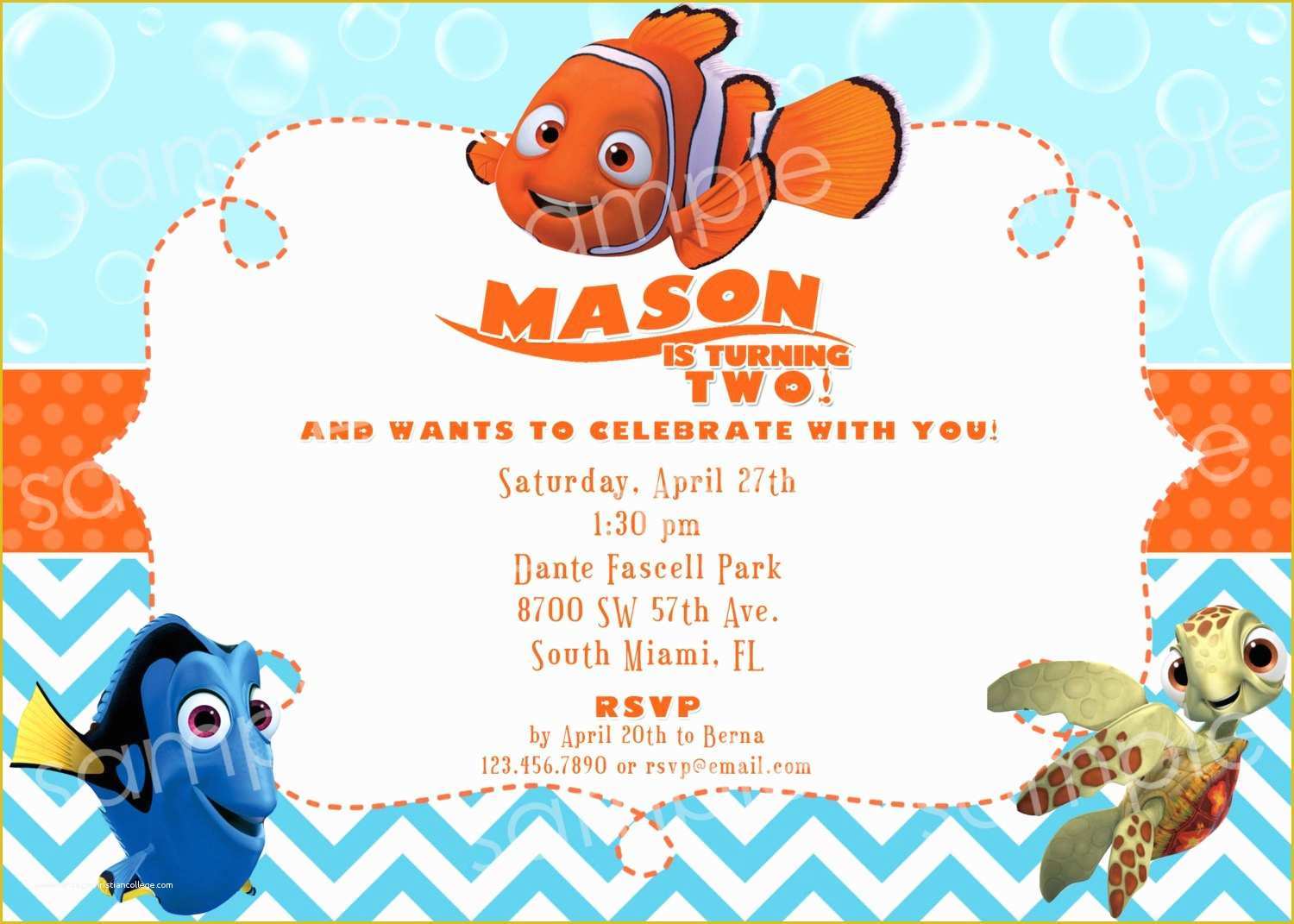 Finding Nemo Invitation Template Free Of Finding Nemo Birthday Invitation Diy Digital by Modpoddesigns