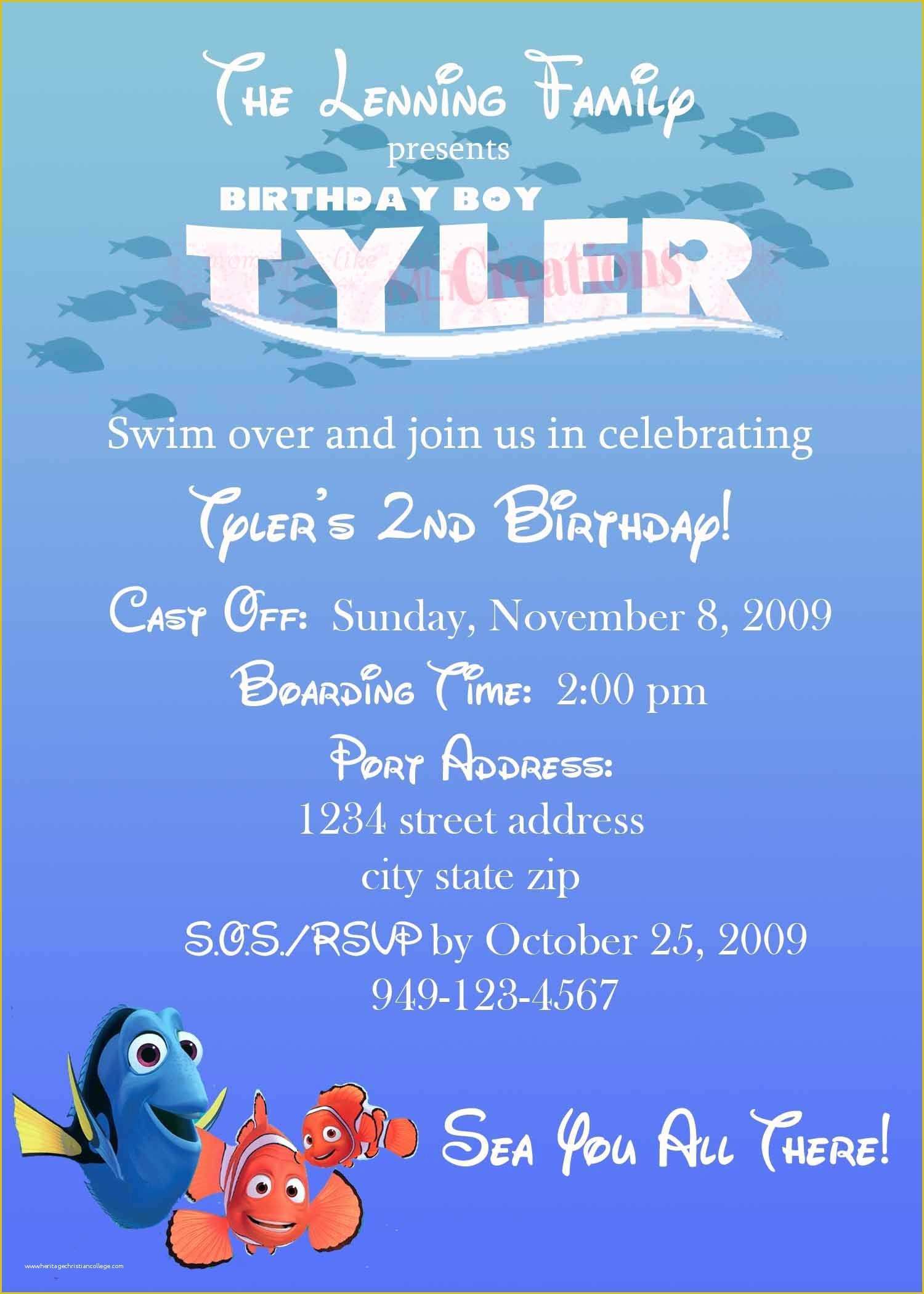 Finding Nemo Invitation Template Free Of Finding Nemo Birthday Invitation Qty 12 Cards
