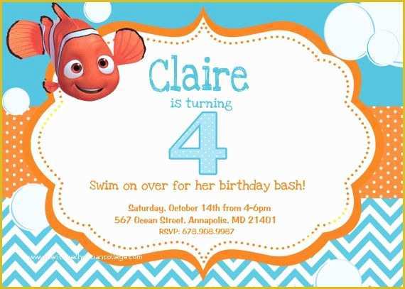 Finding Nemo Invitation Template Free Of Finding Nemo Birthday Party Invitation by