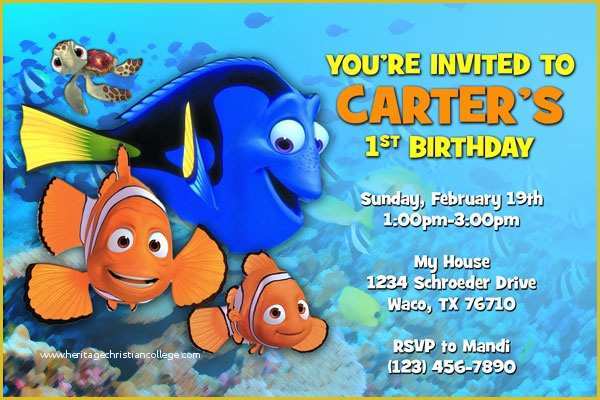 Finding Nemo Invitation Template Free Of Finding Nemo Finding Dory Invitations with Marlin and Dory