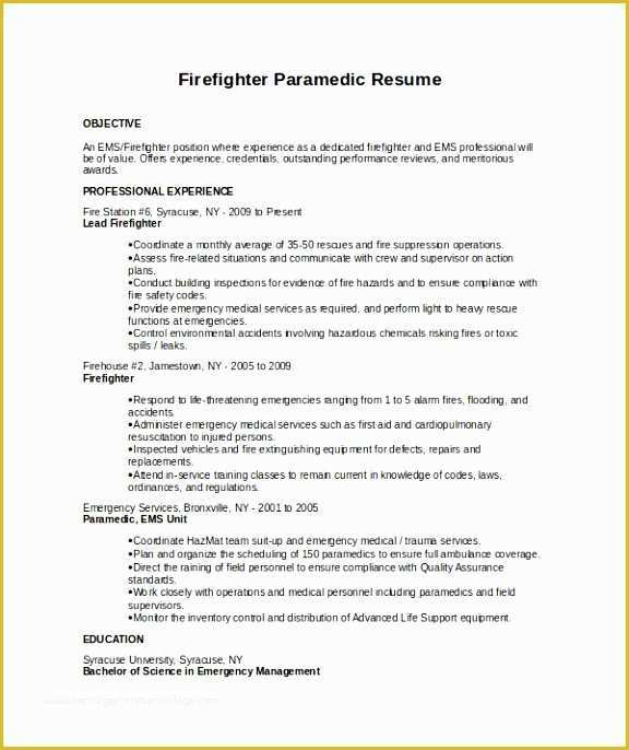 Firefighter Resume Templates Free Of 12 Firefighter Resume Samples