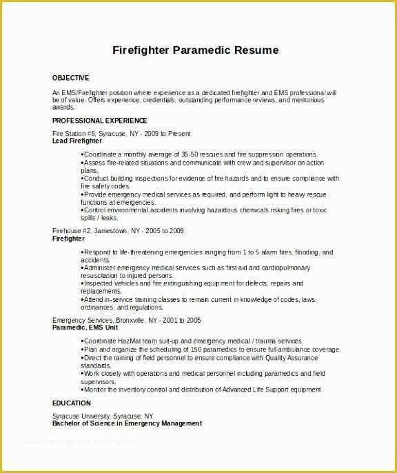 Firefighter Resume Templates Free Of 12 Firefighter Resume Samples