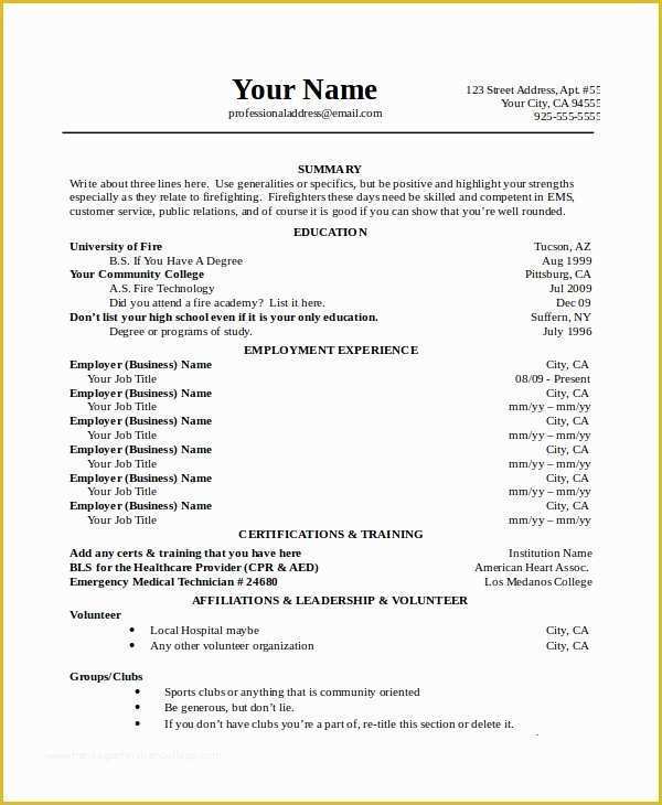 Firefighter Resume Templates Free Of 7 Firefighter Resume Templates Pdf Doc