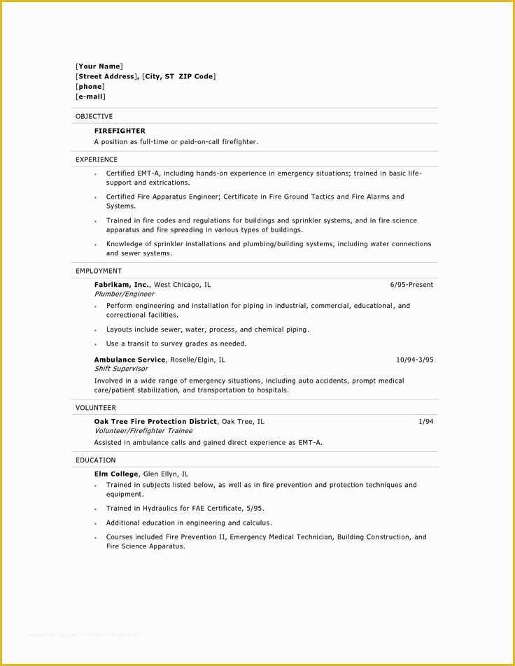 Firefighter Resume Templates Free Of 8 Best Resume Images On Pinterest