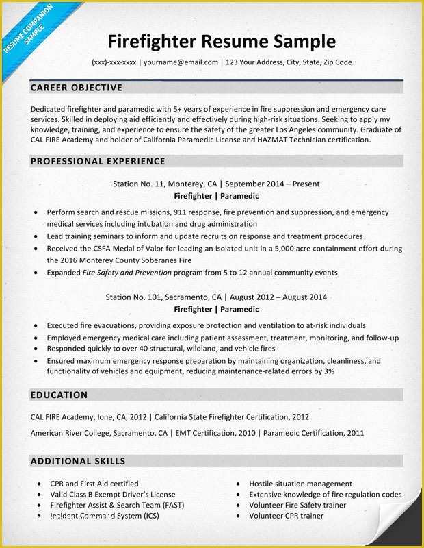 Firefighter Resume Templates Free Of Downloadable Firefighter Resume Sample