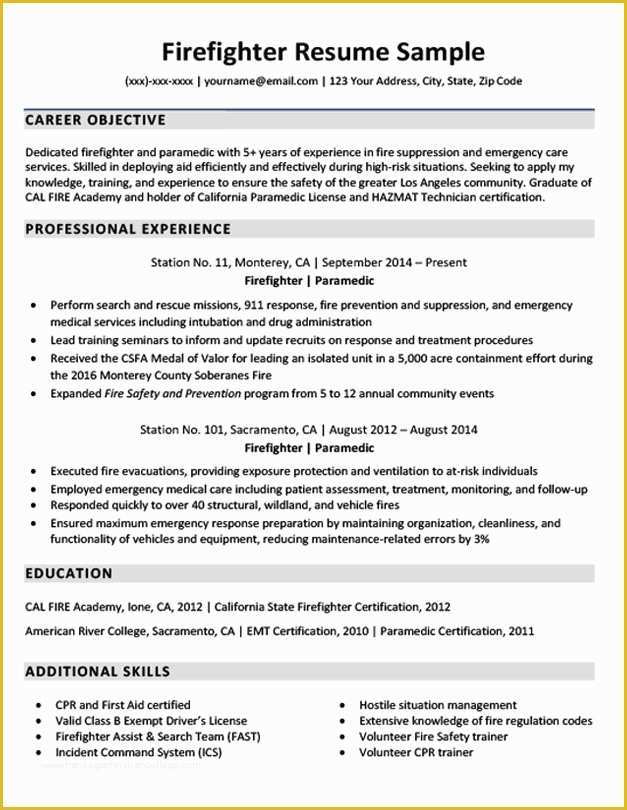 Firefighter Resume Templates Free Of Downloadable Firefighter Resume Sample