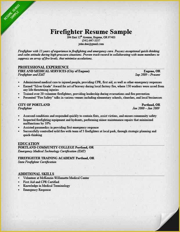 Firefighter Resume Templates Free Of Entry Level Firefighter Resume Resume Template