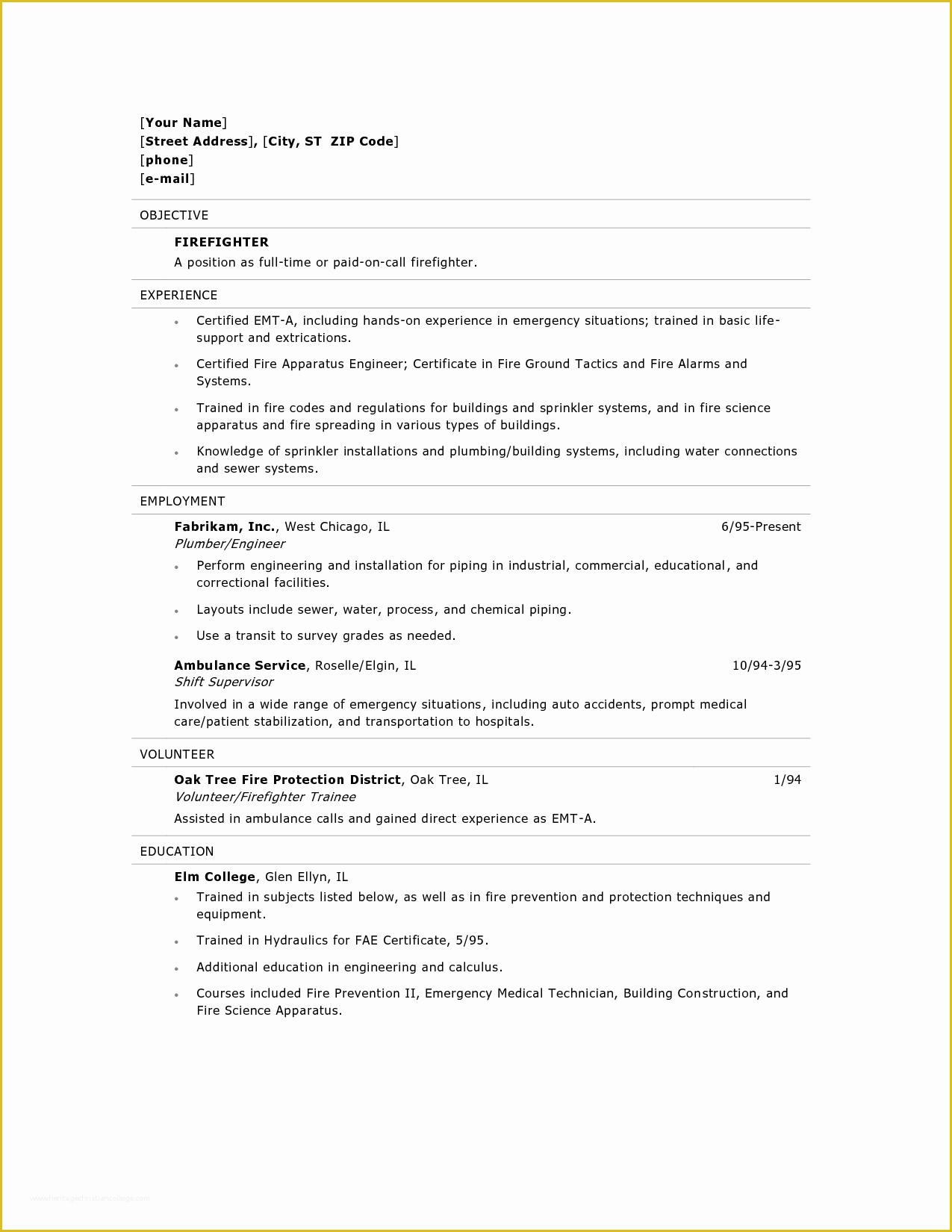 Firefighter Resume Templates Free Of Fire Fighter Resume Firefighter Resume