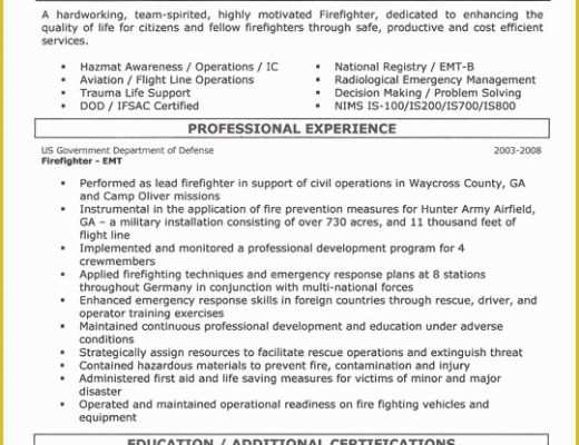 Firefighter Resume Templates Free Of Firefighter Resume Example