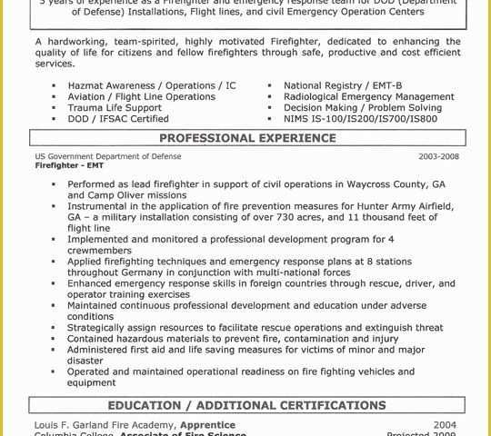 Firefighter Resume Templates Free Of Firefighter Resume Example