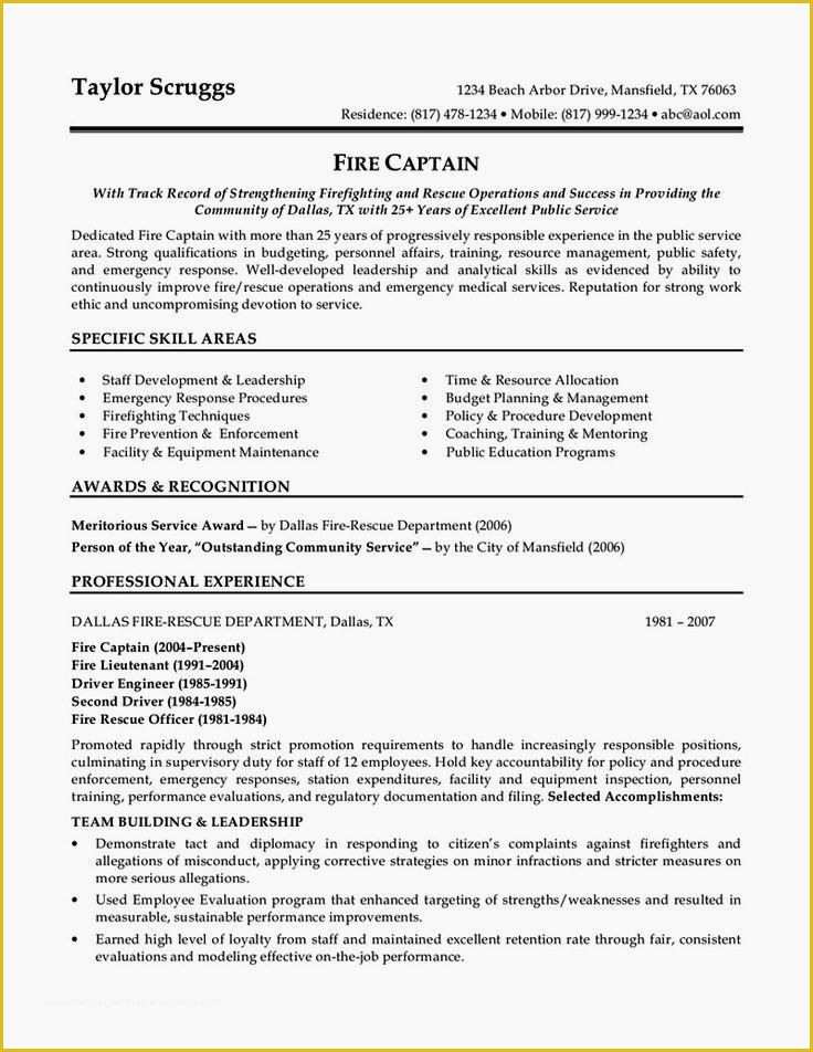 Firefighter Resume Templates Free Of Firefighter Resume Example with No Experience