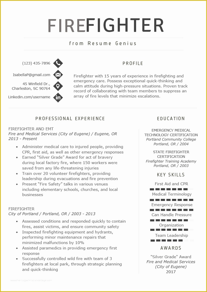 Firefighter Resume Templates Free Of Firefighter Resume Sample &amp; Writing Guide