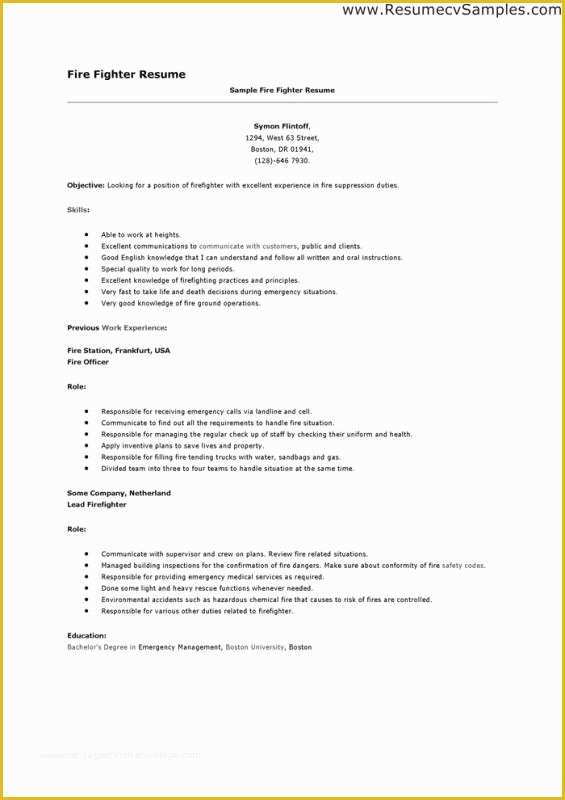 Firefighter Resume Templates Free Of Firefighter Resume Template