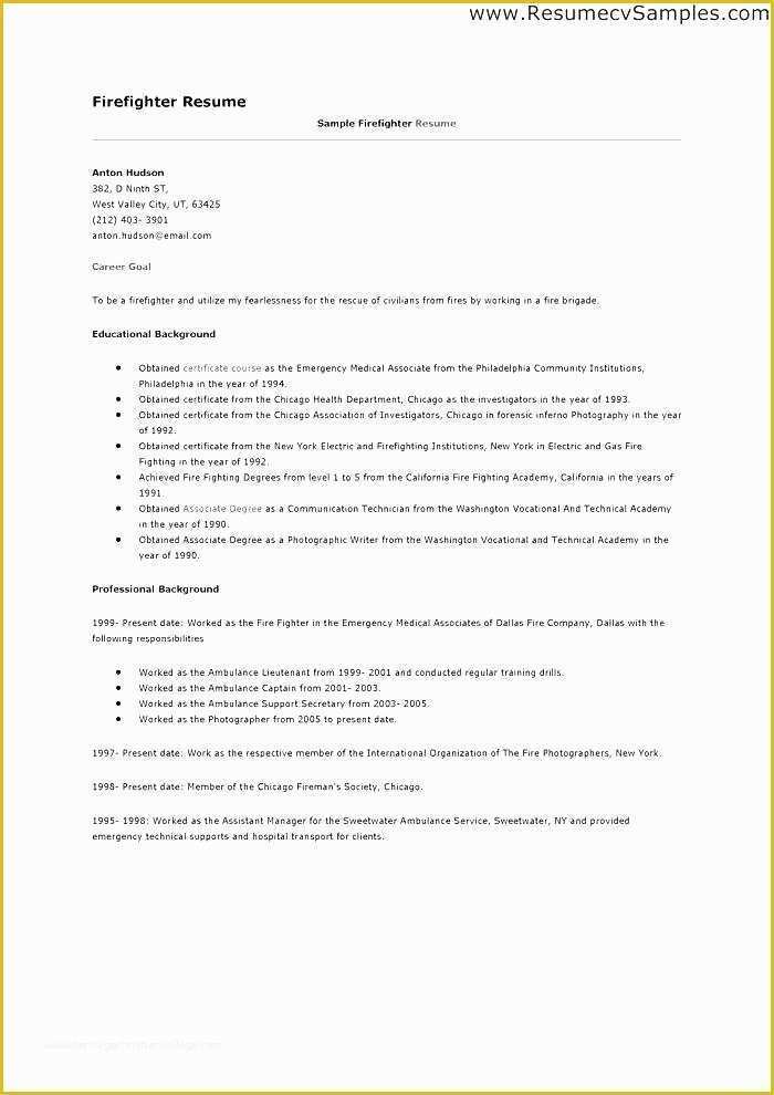 Firefighter Resume Templates Free Of Firefighter Resume Templates