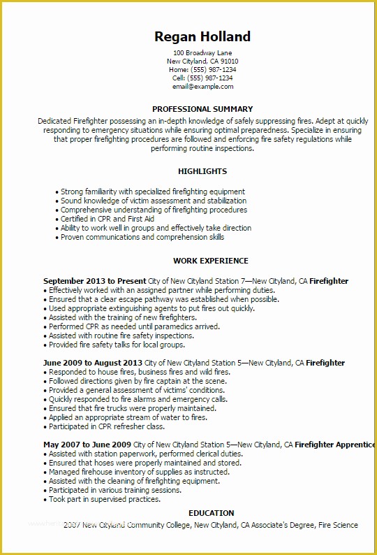 Firefighter Resume Templates Free Of Professional Firefighter Templates to Showcase Your Talent