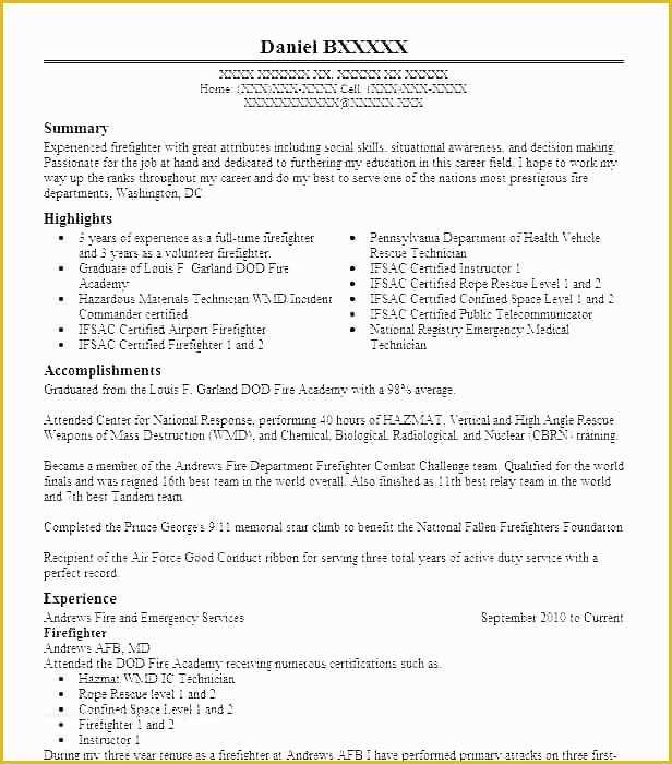 Firefighter Resume Templates Free Of Resume Template Flight Paramedic Sample attendant