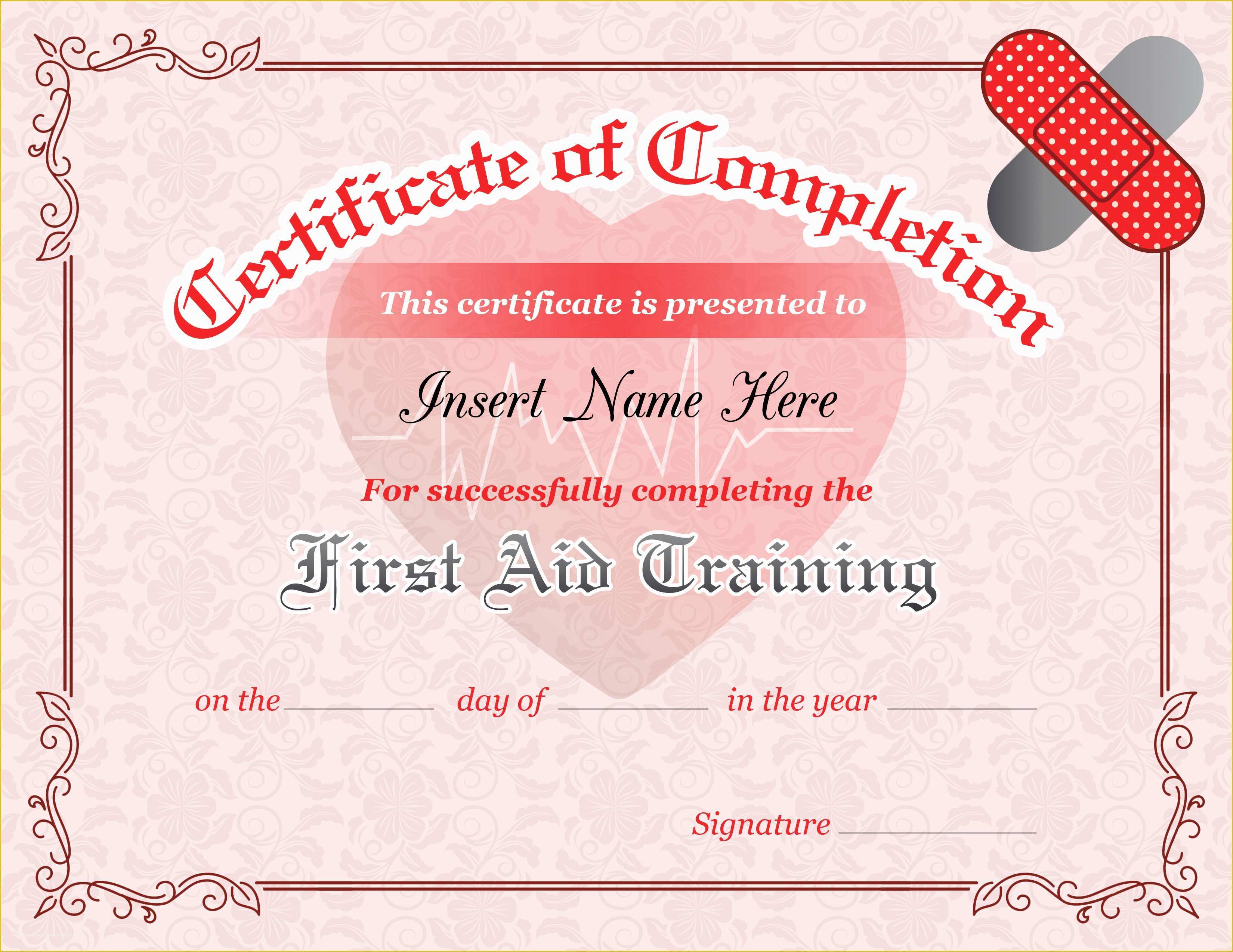 First Aid Certificate Template Free Of First Aid Training Pletion Certificate Template