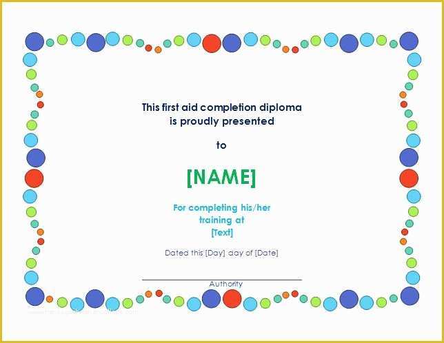 First Aid Certificate Template Free Of First Aid Training Pletion Certificate Template