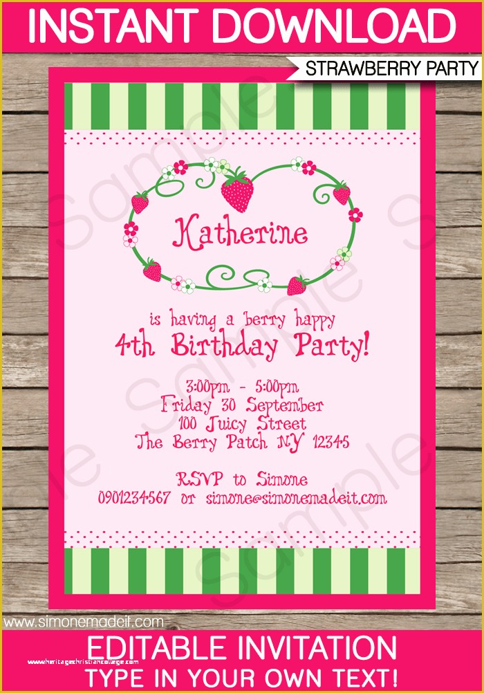 First Birthday Invitation Templates Free Download Of Strawberry Shortcake Party Invitations Template
