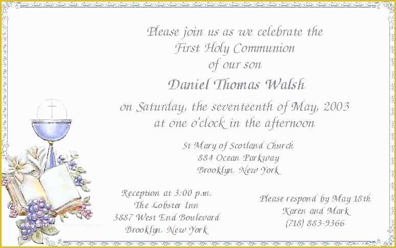 First Communion Card Templates Free Of 1st Holy Munion Invitation Templates First Cards Best