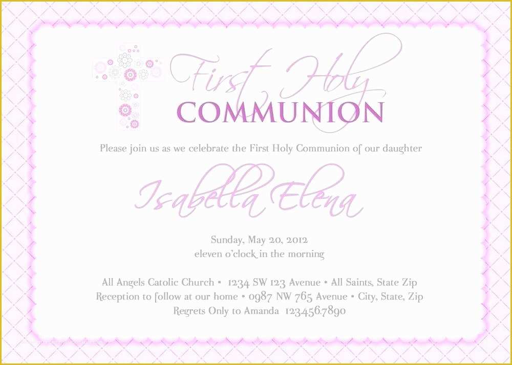 First Communion Card Templates Free Of First Munion Invitation Template Holy Invitations