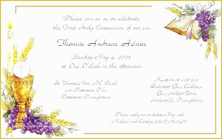 First Communion Card Templates Free Of Invitation Cards for First Holy Munion Seeking Designs