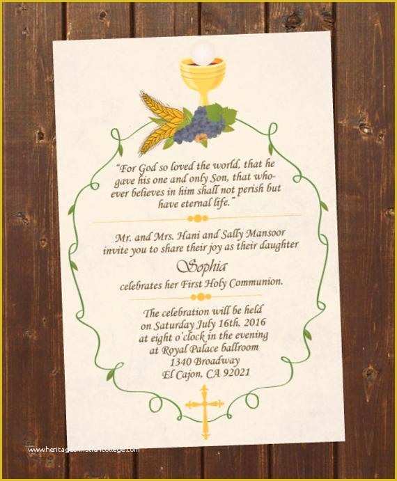 First Communion Card Templates Free Of Printable First Holy Munion Invitation E Card First Holy